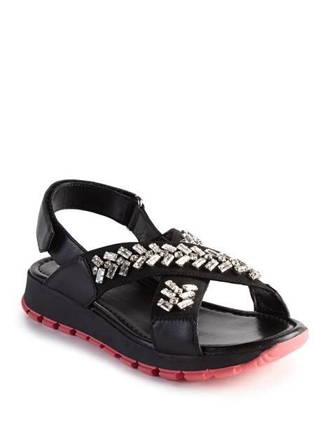 prada nylon band and leather sandals|prada shoes for women.